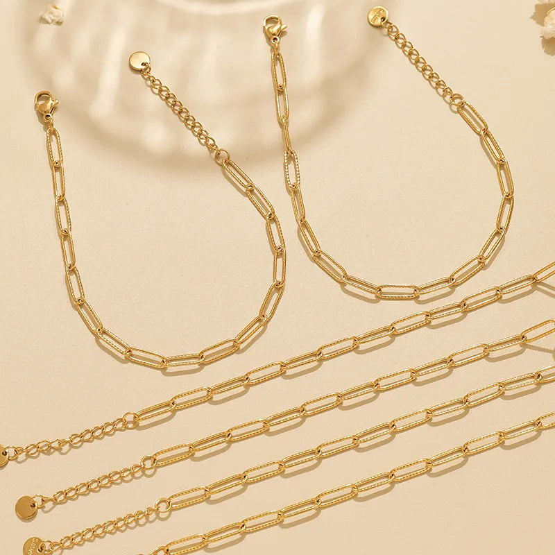 Gold Stainless Steel Geometric Chain Bracelet