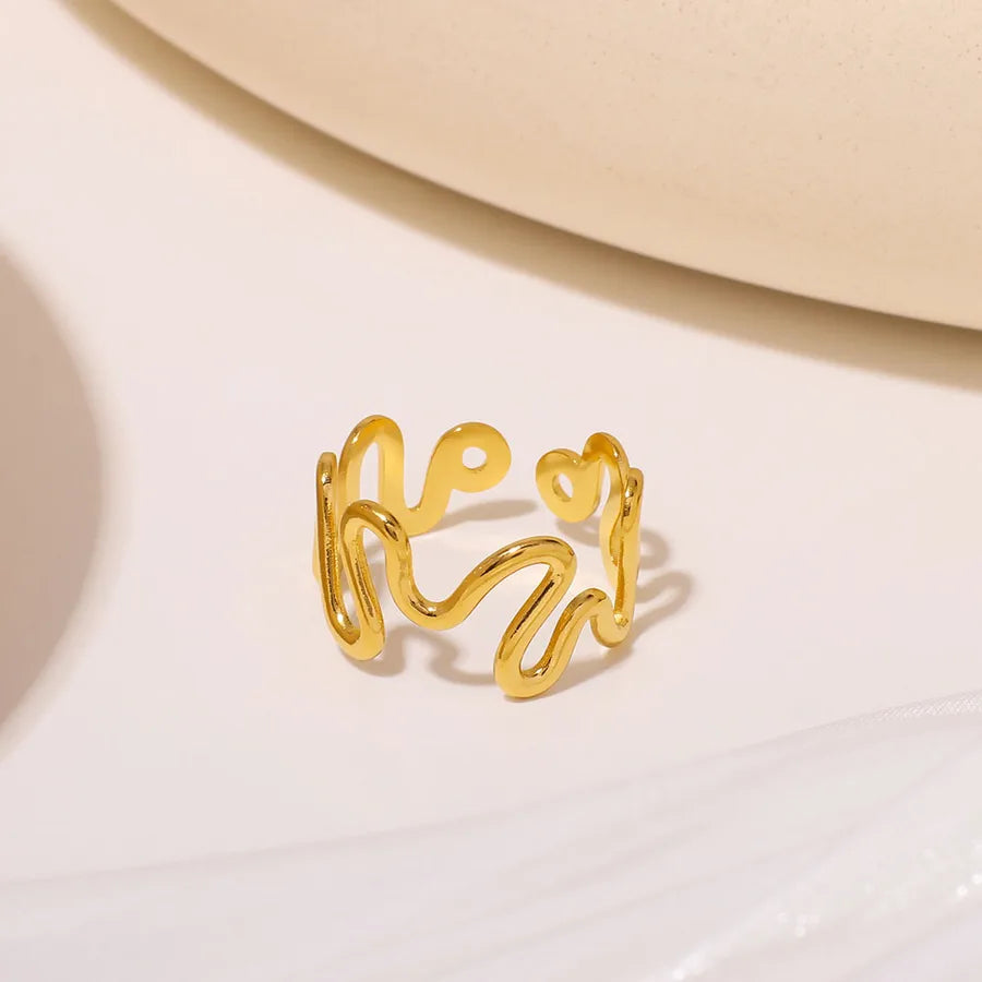 18K Gold Plated Twisted Open Stainless Steel Ring