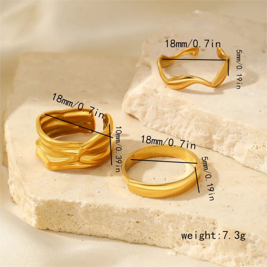 Adjustable Gold Stainless Steel Open Ring Average Size Gold 004#