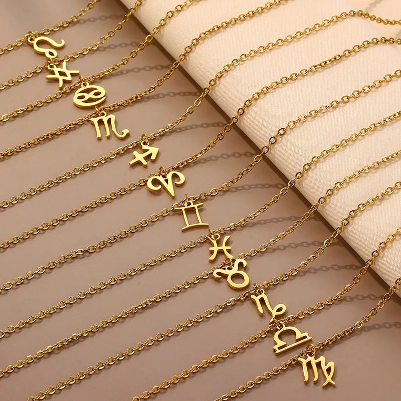 18K Gold Zodiac Pendant Necklace – Waterproof Steel