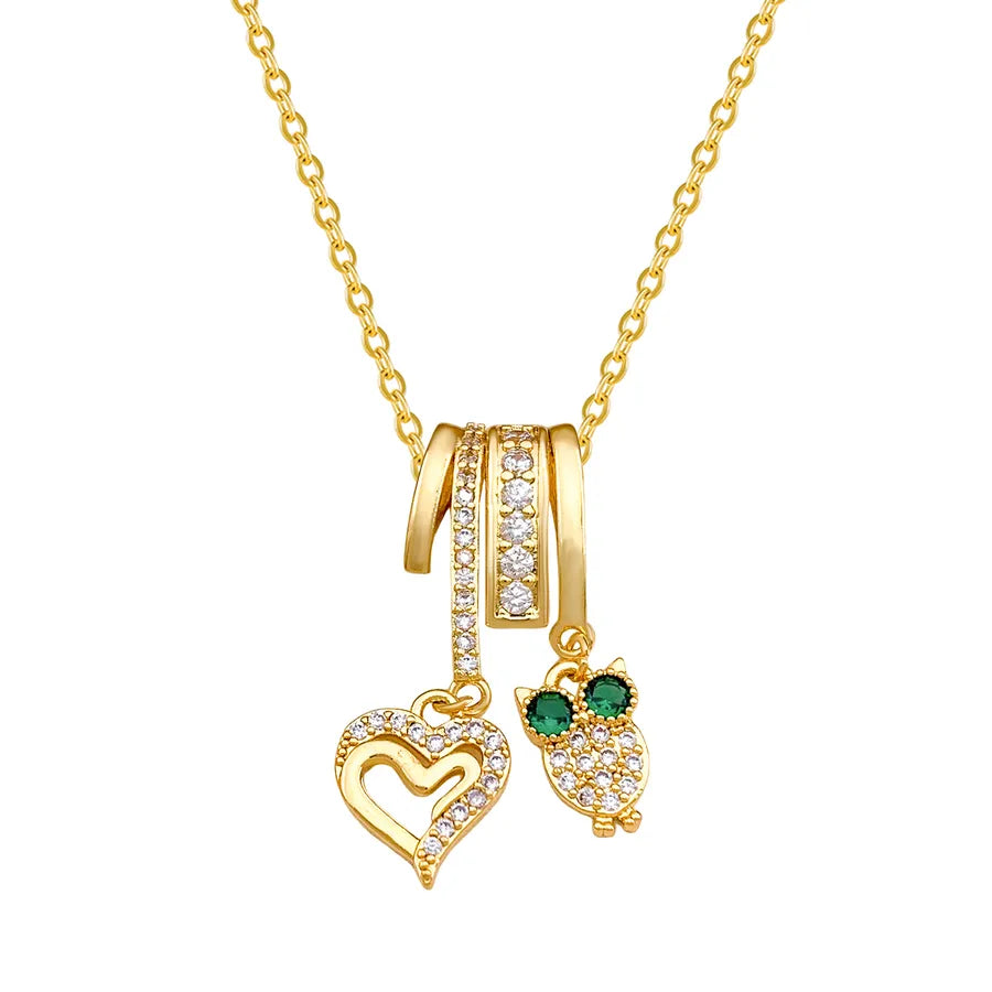 Gold Plated Heart & Eye Zircon Pendant Necklace