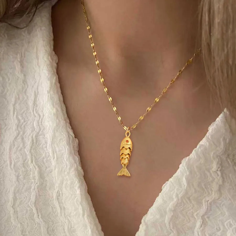 Gold Carp Pendant Necklace – Stainless Steel & Copper