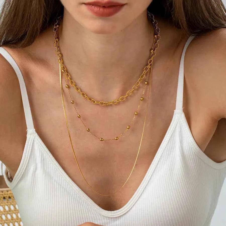 18K Gold Plated Multi-Layer Beaded Necklace Set