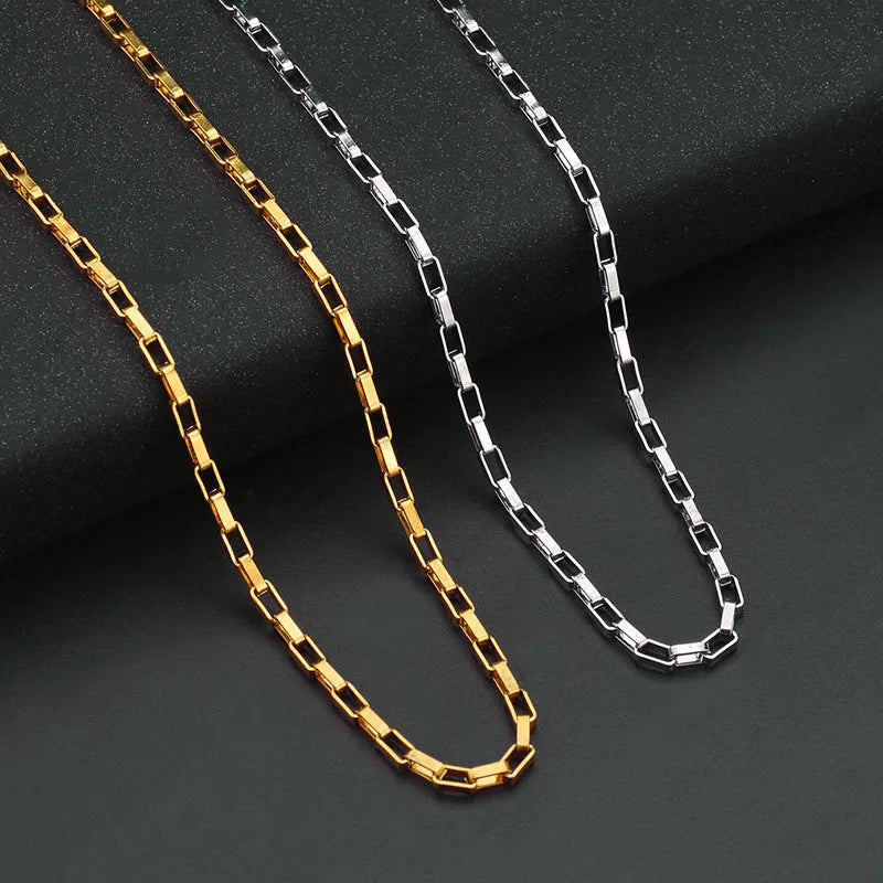 Unisex Long Box Pendant Necklace – Stainless Steel