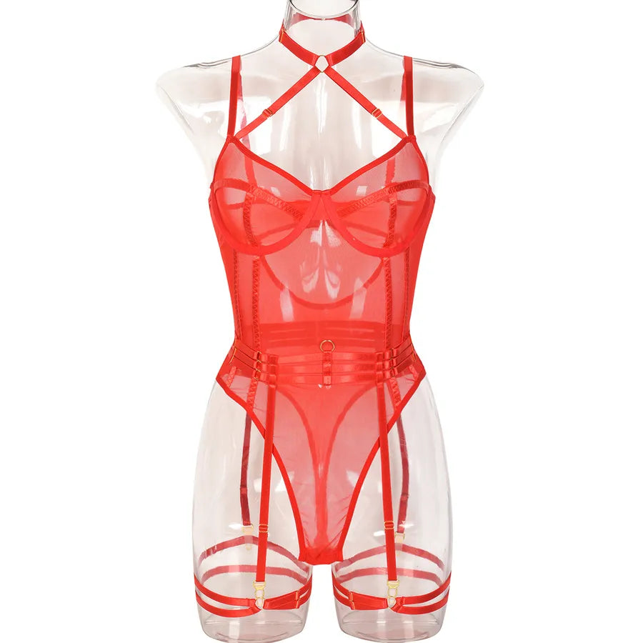 Women's Multicolor Sexy Cosplay Lingerie Set L All Red