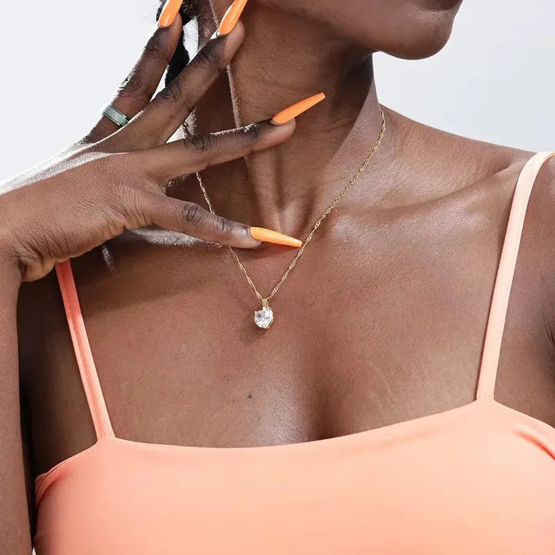 Heart-Shaped Zircon Pendant Necklace for Women