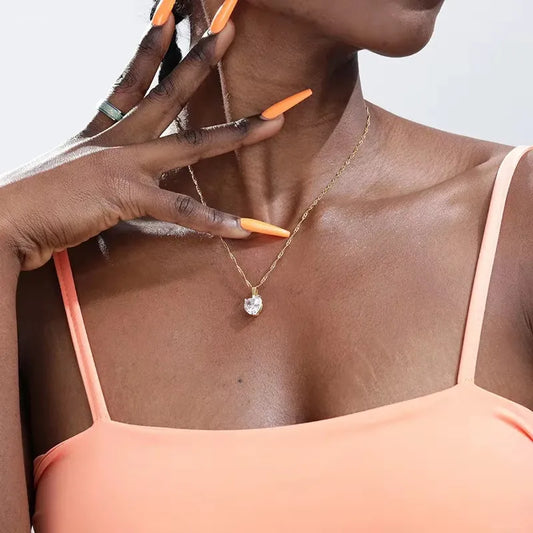 Heart-Shaped Zircon Pendant Necklace for Women