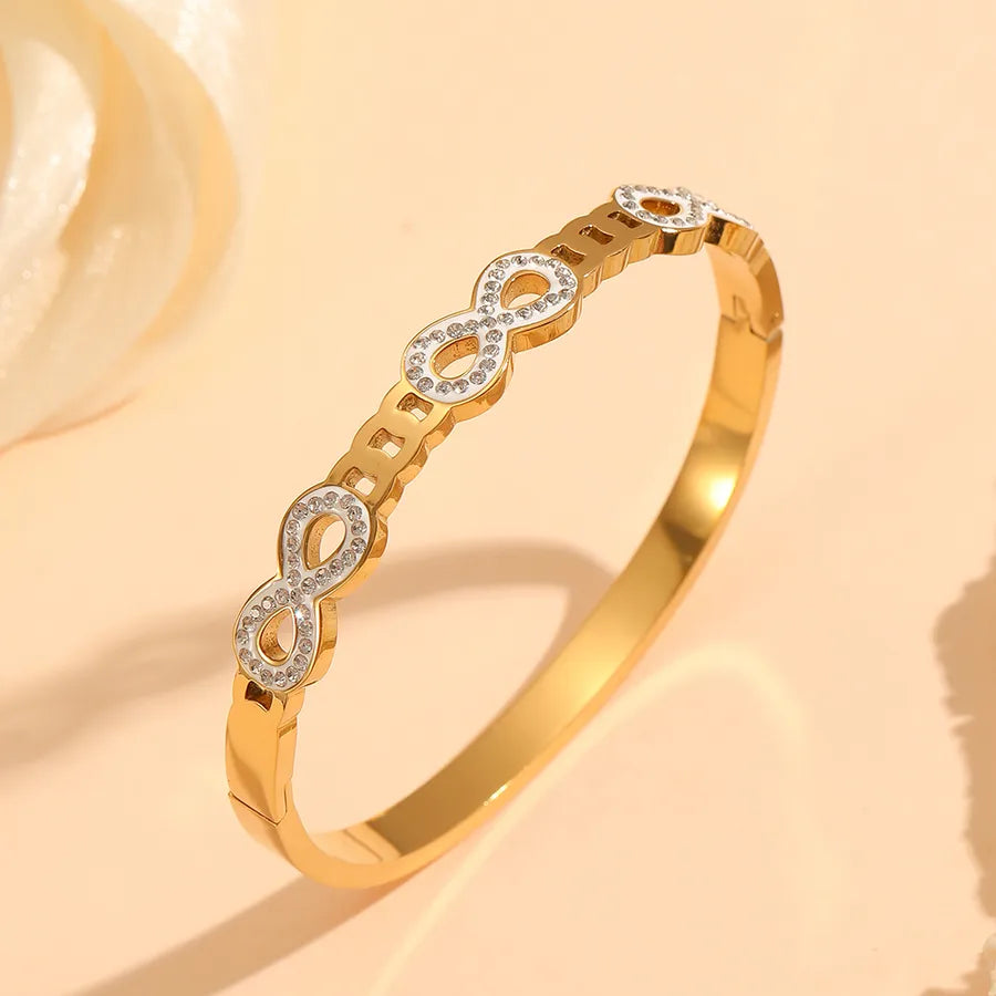 18K Gold PVD Letter & Flower Stainless Steel Bangle