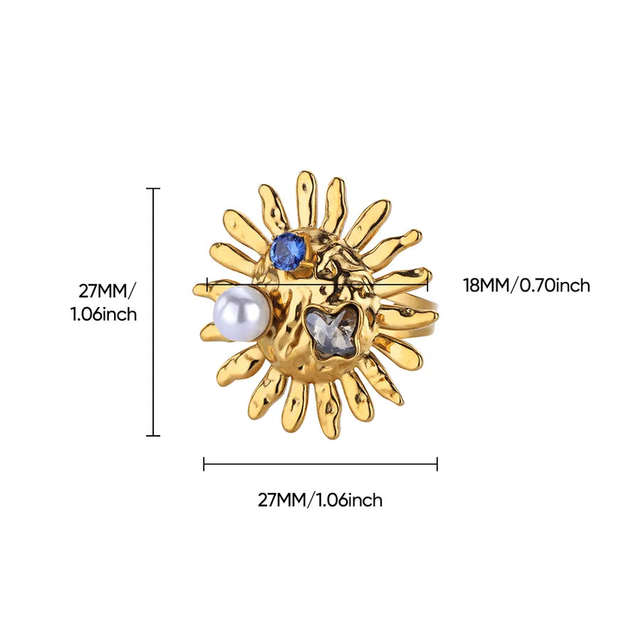 18K Gold Plated Open Ring with Pearl & Zircon 1