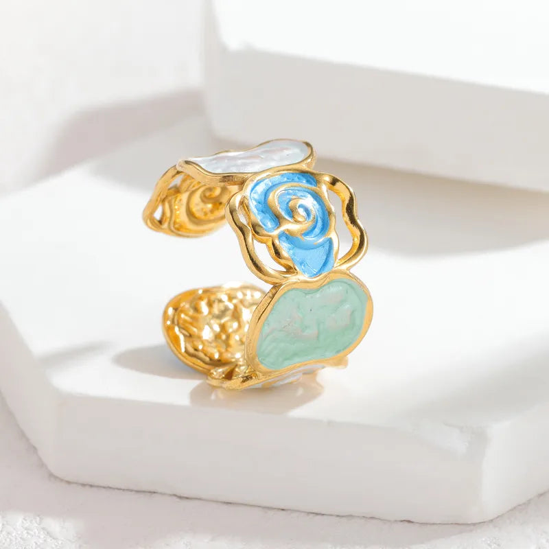 18K Gold Plated Enamel Stainless Steel Ring R882-Blue