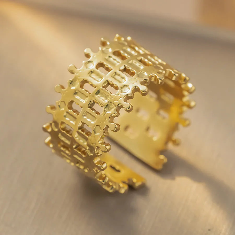 18K Gold Titanium Steel Geometric Open Ring K335 Gold Ring Adjustable