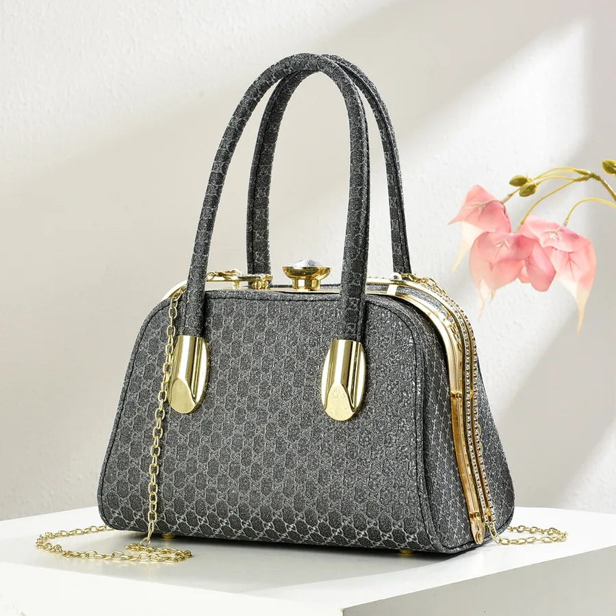 Diamond Pattern PU Evening Bag Black