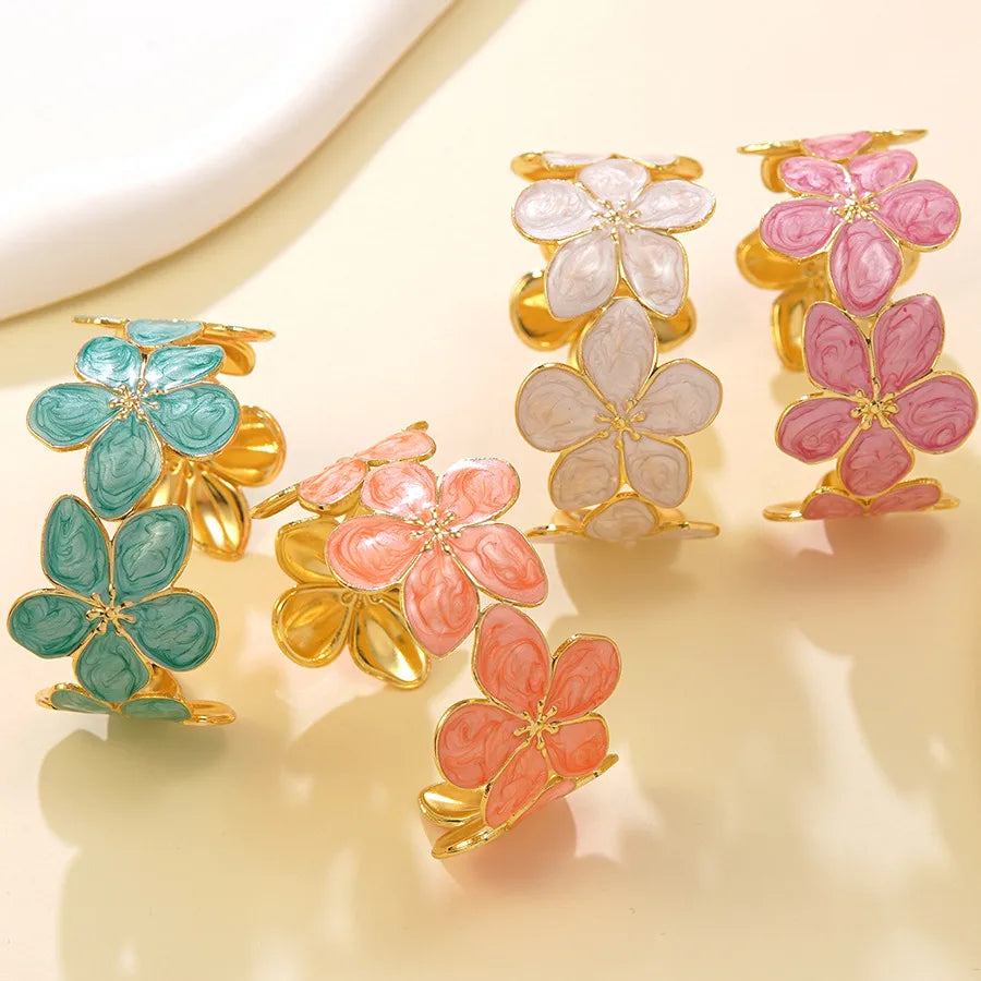 Gold Floral Enamel Stainless Steel Cuff Bracelet