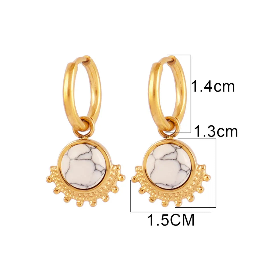 Turquoise Gold-Plated Geometric Hoop Earrings White Turquoise-B0129