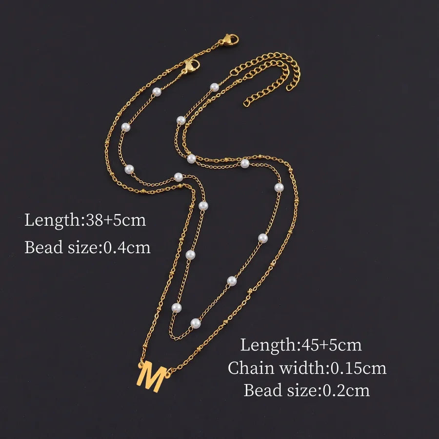 Minimalist Gold Initial Pendant Layered Necklace Gold m
