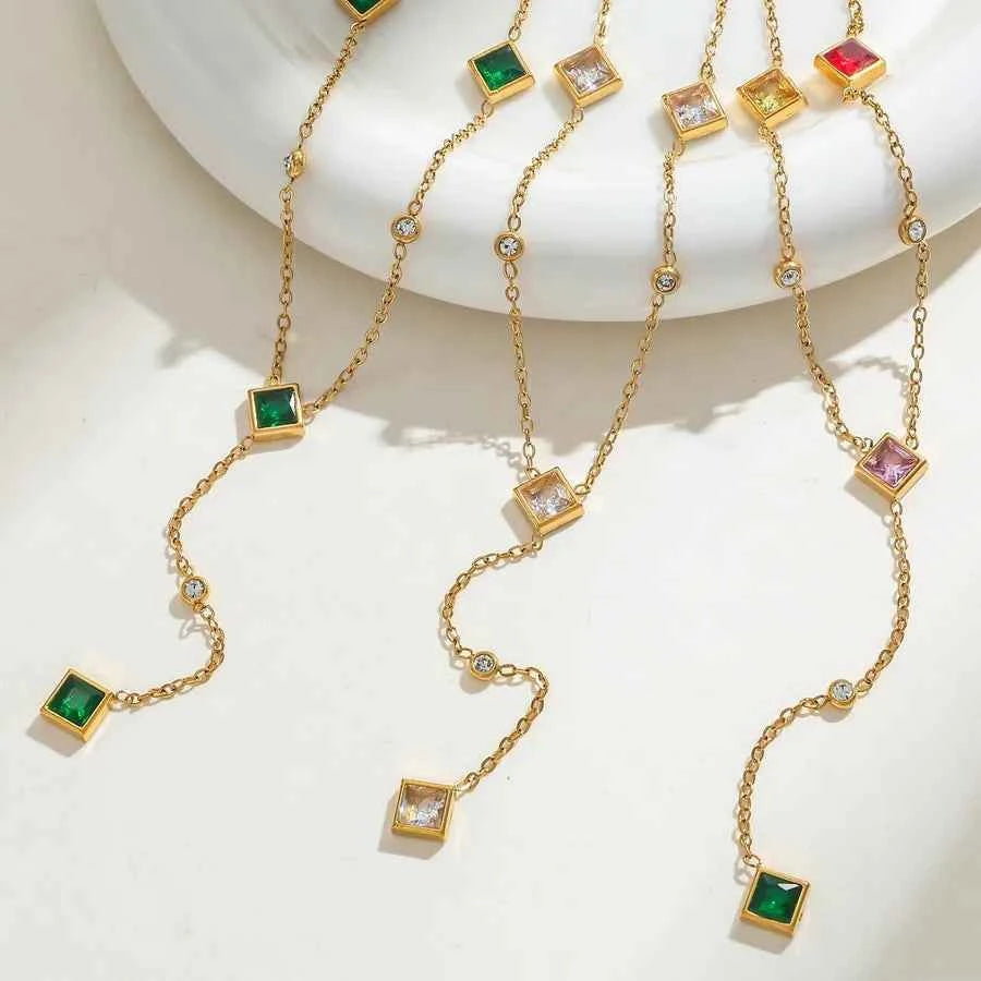 18K Gold Plated Geometric Zircon Necklace