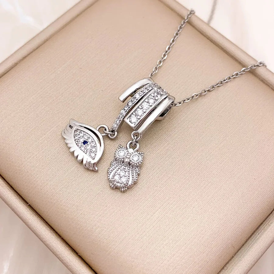 Gold Plated Heart & Eye Zircon Pendant Necklace XL3256 Owl Eye Necklace Set Silver
