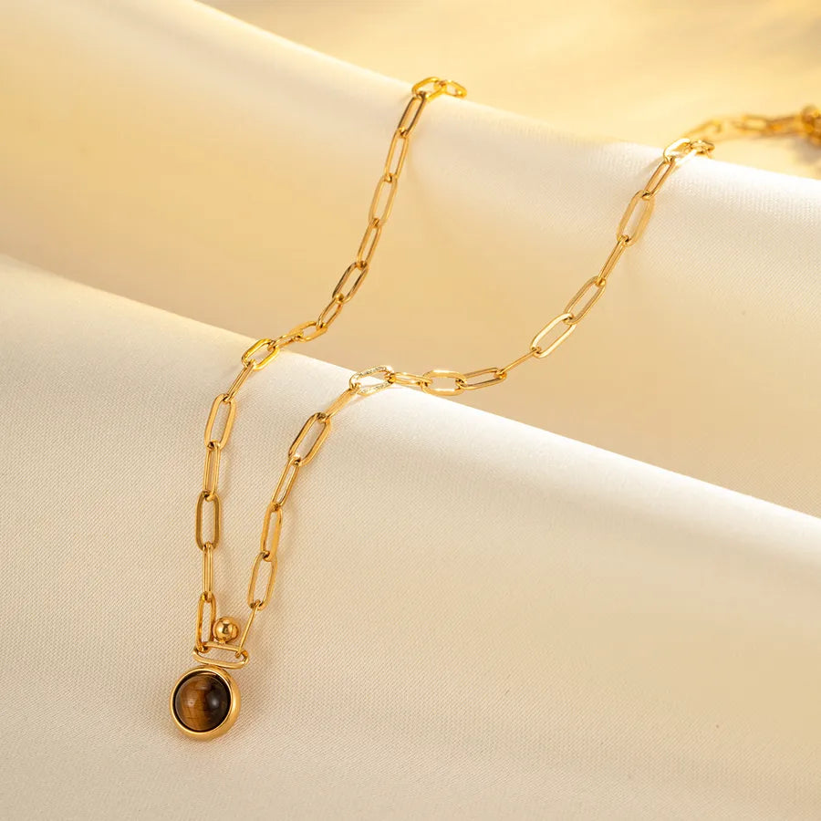 Gold Plated Tiger Eye Pendant Necklace