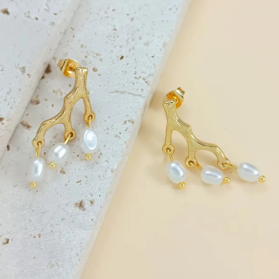 Gold Plated Pearl Tassel Earrings for Women