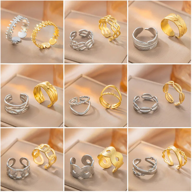 Geometric Titanium Steel Open Ring