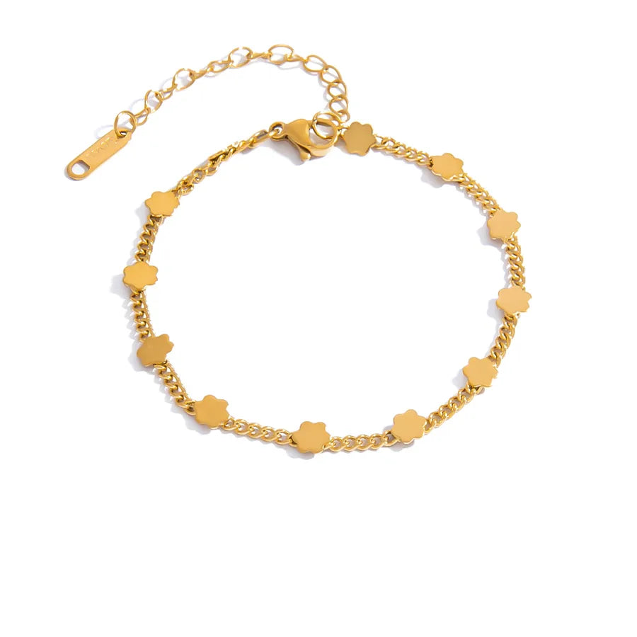 18K Gold Plated Heart & Flower Bracelet