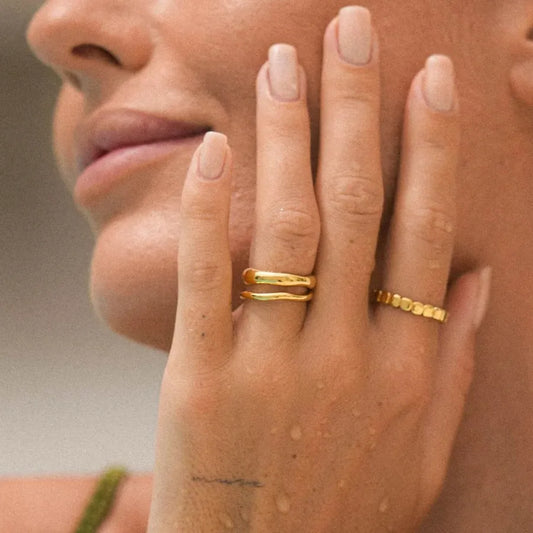 Wavy Edge 18K Gold Plated Stainless Steel Ring