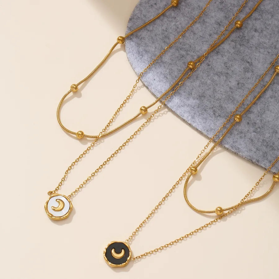 18K Gold Moon Pendant Necklace - Stainless Steel
