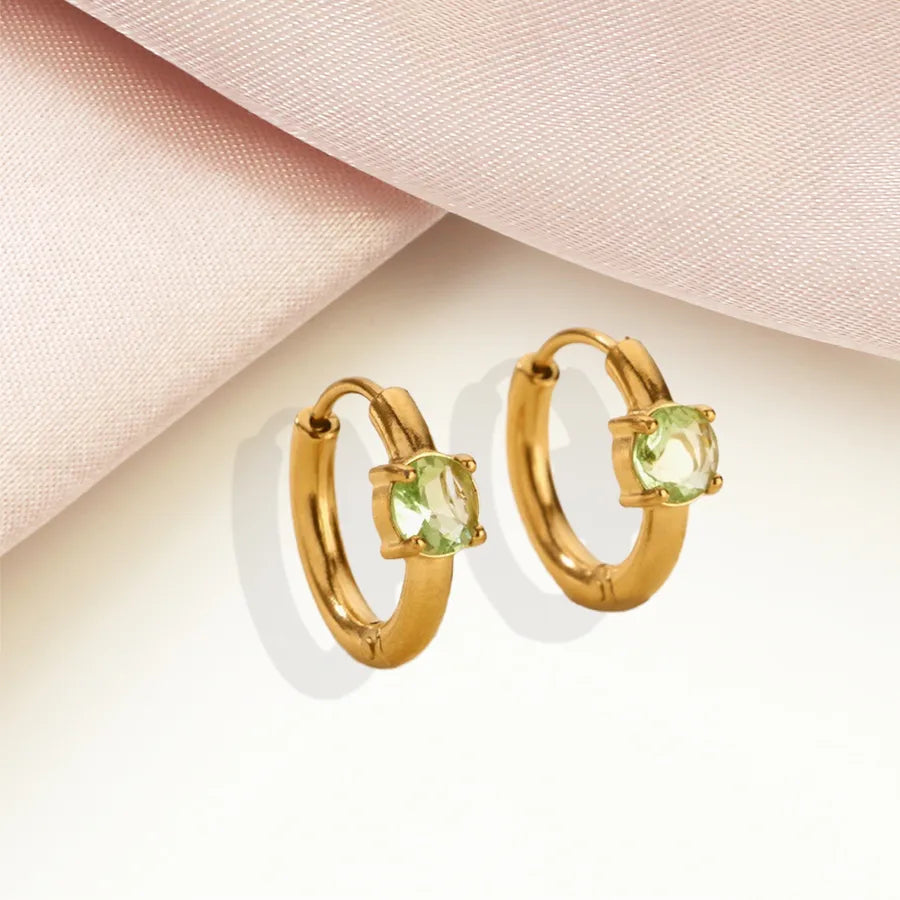 Minimalist Geometric Birthstone Hoop Earrings August