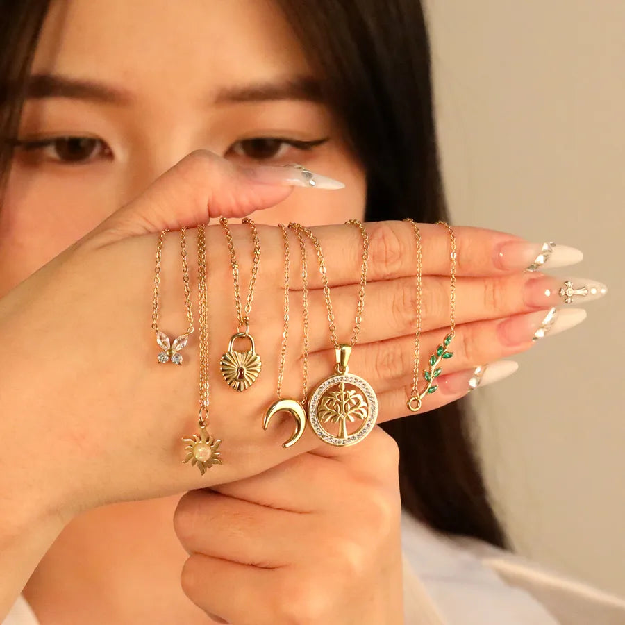 Stainless Steel Heart & Butterfly Pendant Necklace