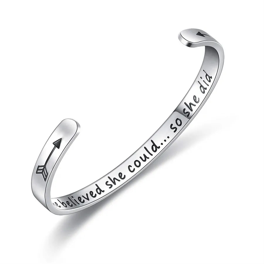 Retro Heart Stainless Steel Bangle 58-She Believed She Could So She Did