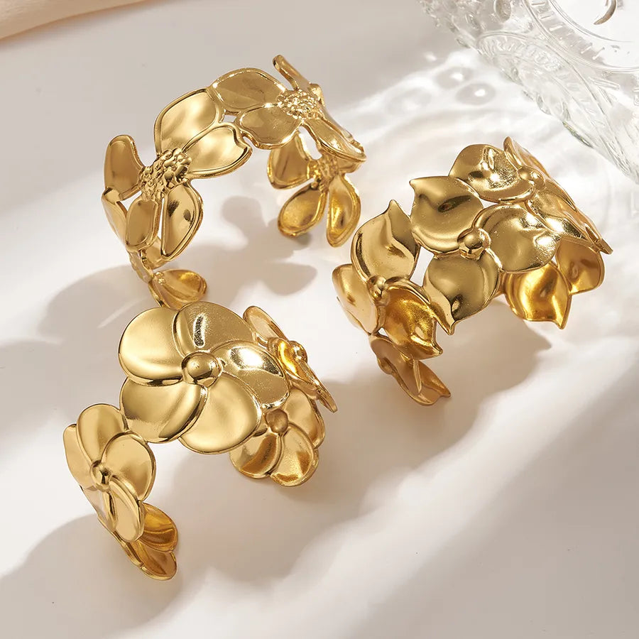 18K Gold Flower Bangle – Stainless Steel