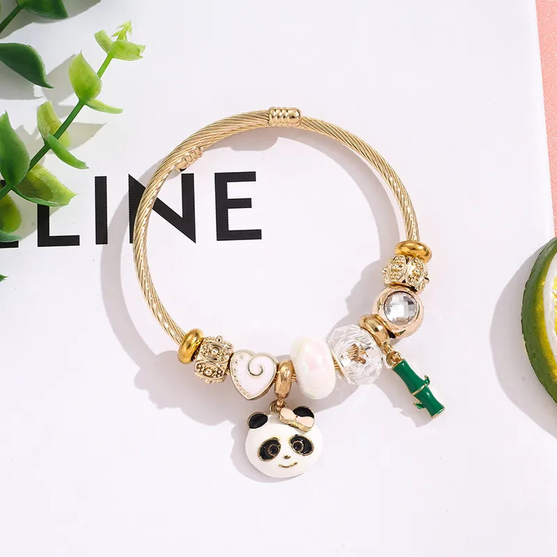 Cute Panda Charm Stainless Steel Bracelet