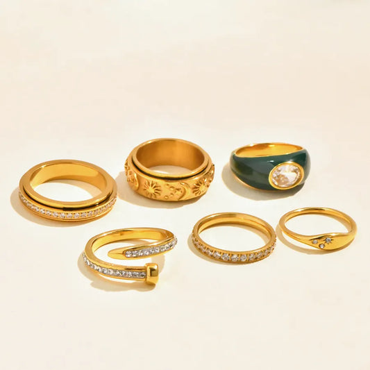 Boho Green Zircon Ring in 18K Gold Plated Steel