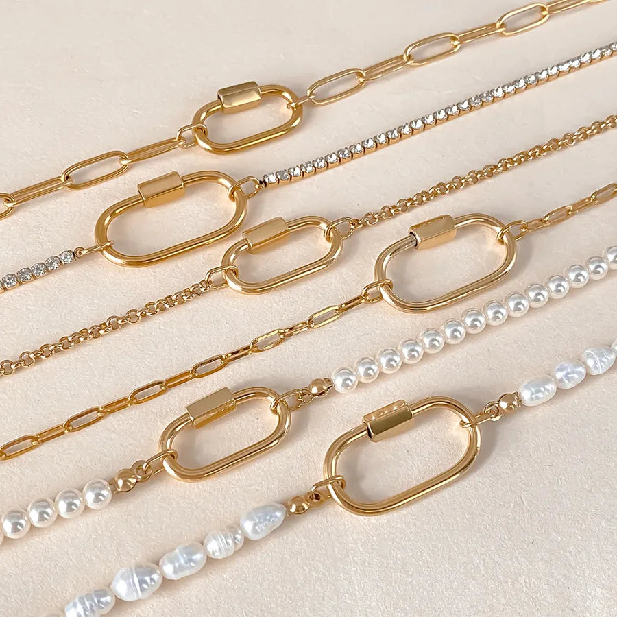 Geometric Pearl Stainless Steel Pendant Necklace