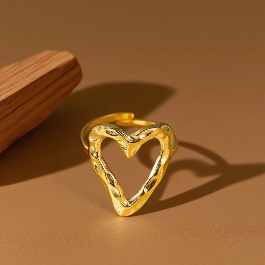 Geometric Heart Titanium Steel Ring Z0110- Irregular Heart-Shaped Ring - Gold