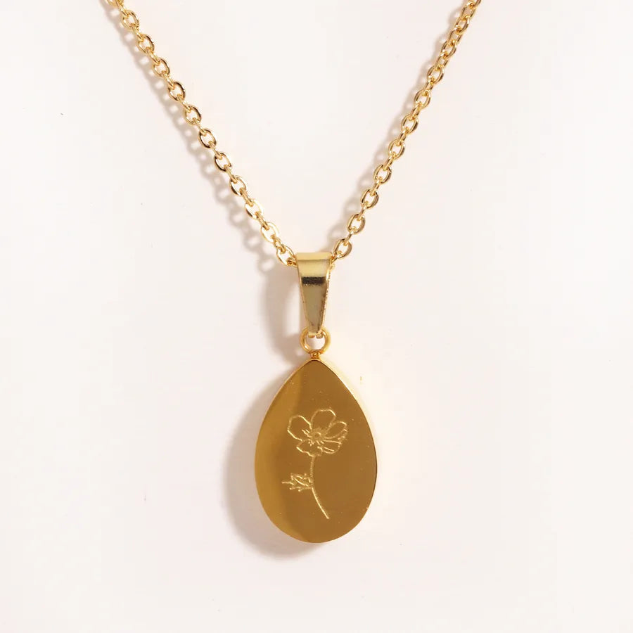 Gold Waterdrop Rose Pendant Necklace Water Drop