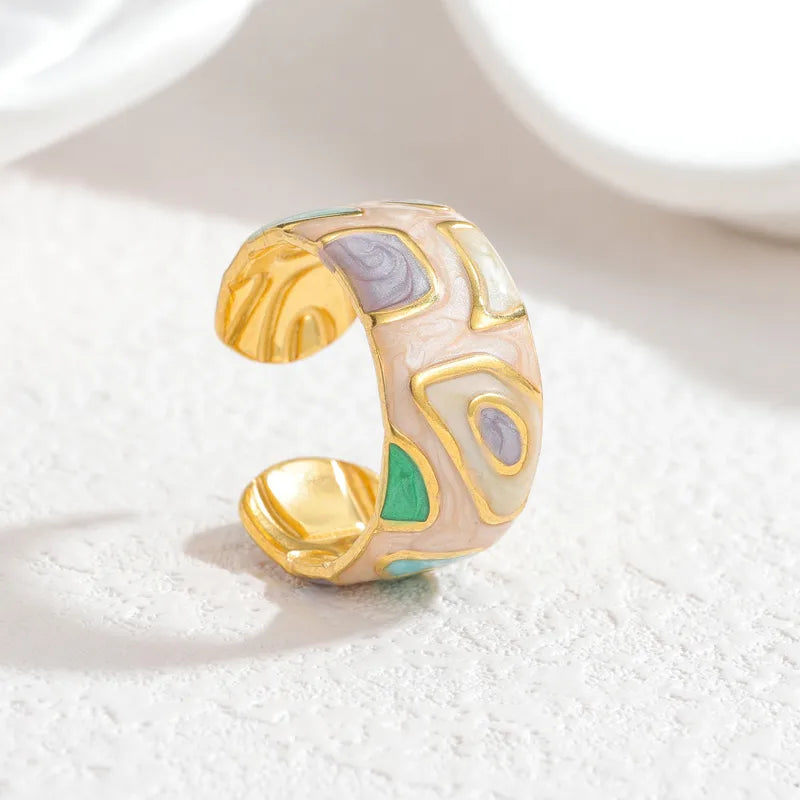 18K Gold Plated Enamel Stainless Steel Ring R880-Green
