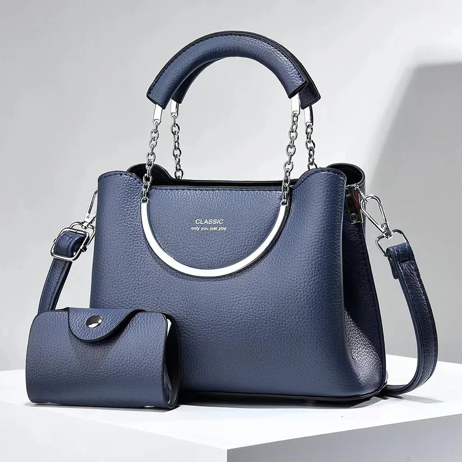 Trendy PU Leather Bucket Shoulder Bag Blue