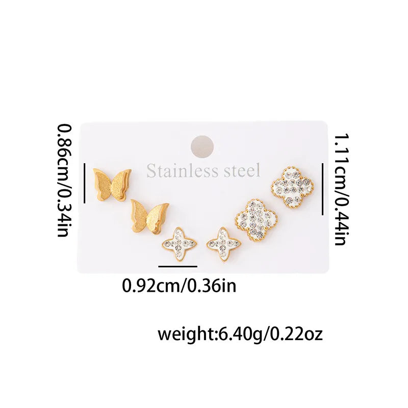 Titanium Steel Heart Earrings for Women Butterfly Zircon Stud Earrings 0974