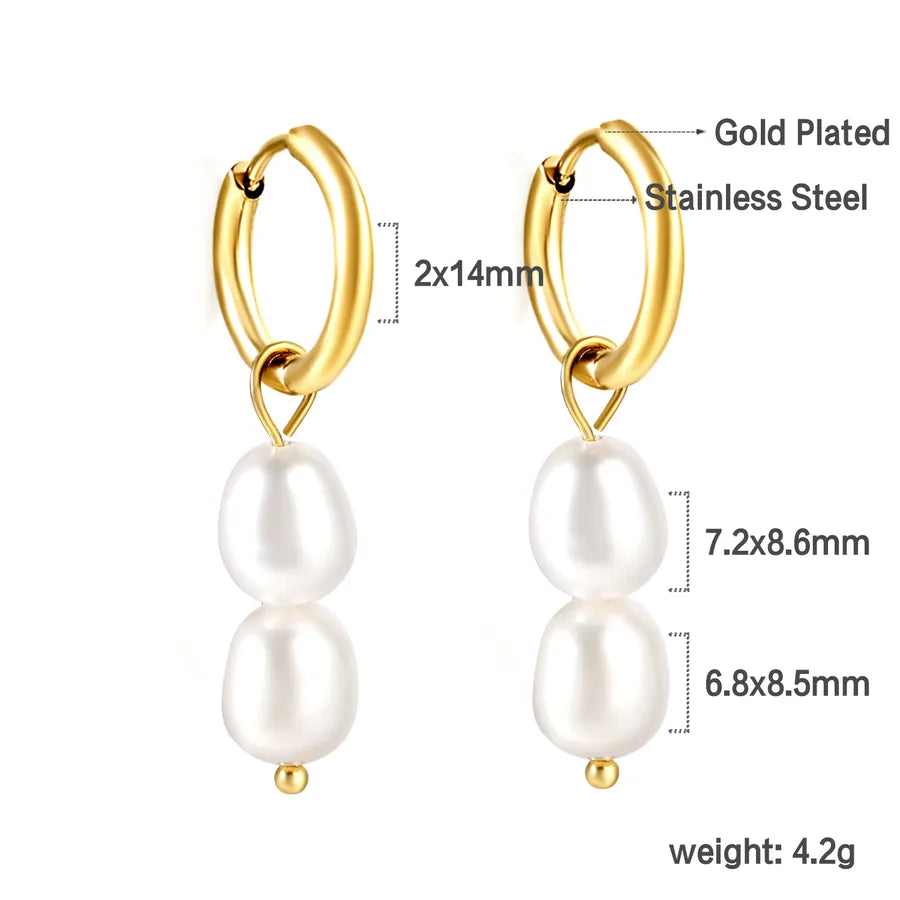 18K Gold Plated Geometric Pearl Earrings EA59120AG