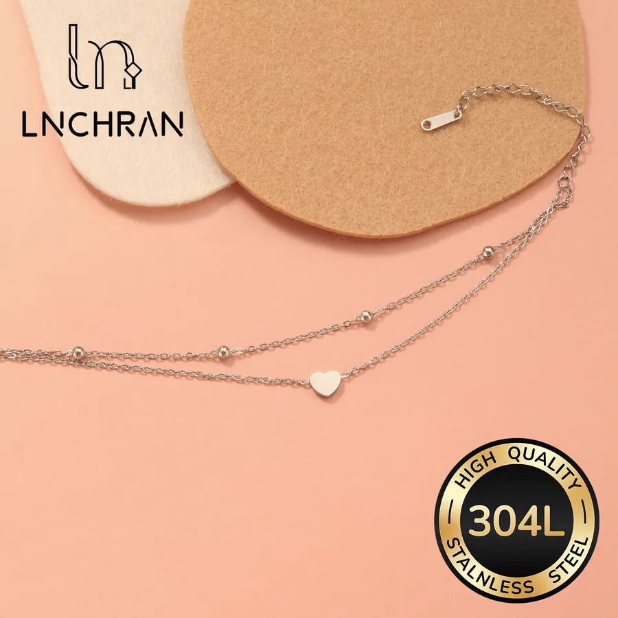 Silver Heart Pendant Double-Layer Bracelet