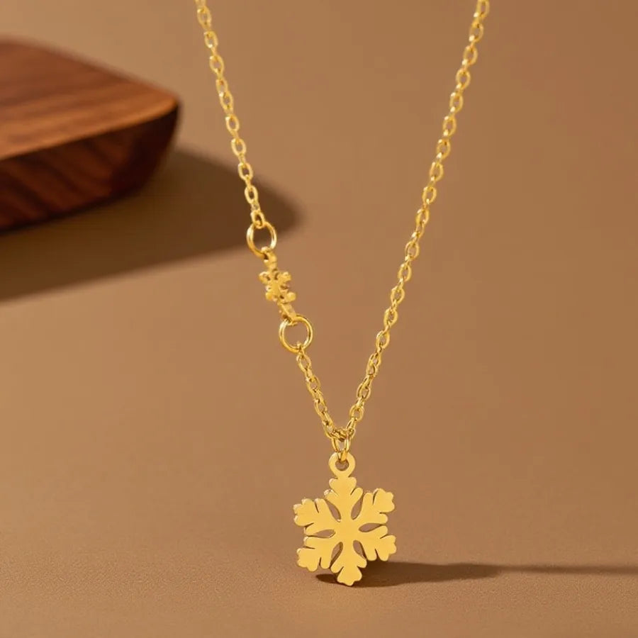 Titanium Steel Heart Pendant Necklace X01161-Snowflake-Necklace- Gold