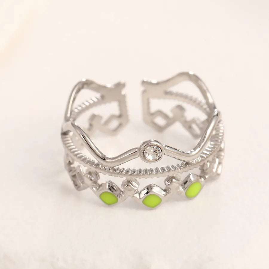 Adjustable Gold Crown Ring in Stainless Steel Adjustable Opening Steel color crown wavy green