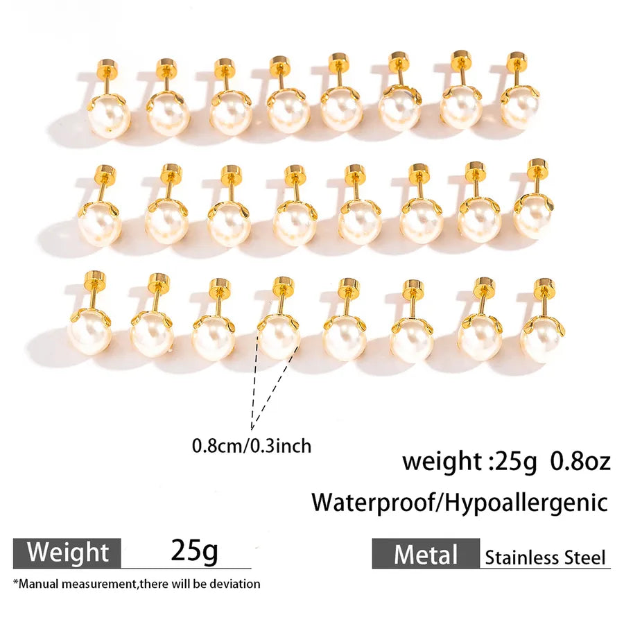 12 Pairs Gold-Plated Pearl & Zircon Stud Earrings