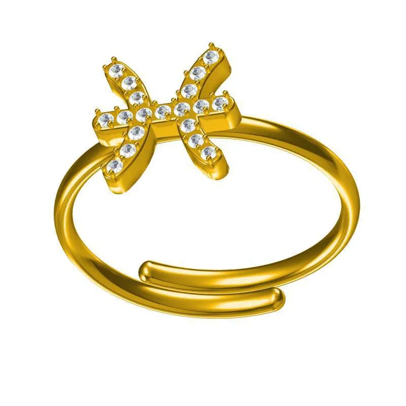 Titanium Zodiac Star Ring for Women Adjustable Opening Golden Pisces-R0032g-08