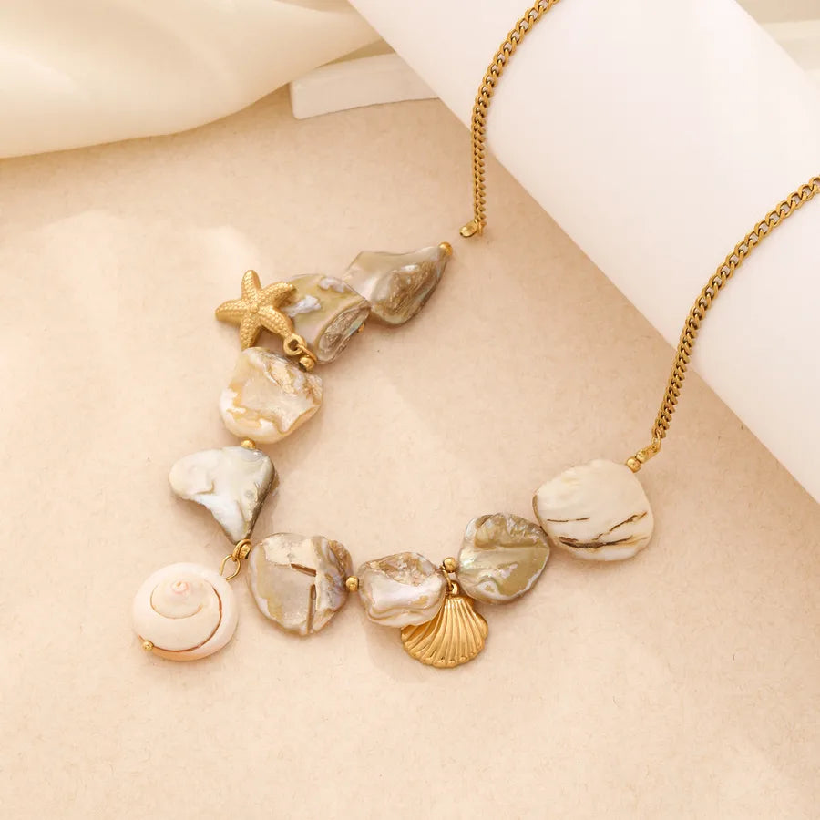 Stainless Steel Starfish & Conch Shell Necklace