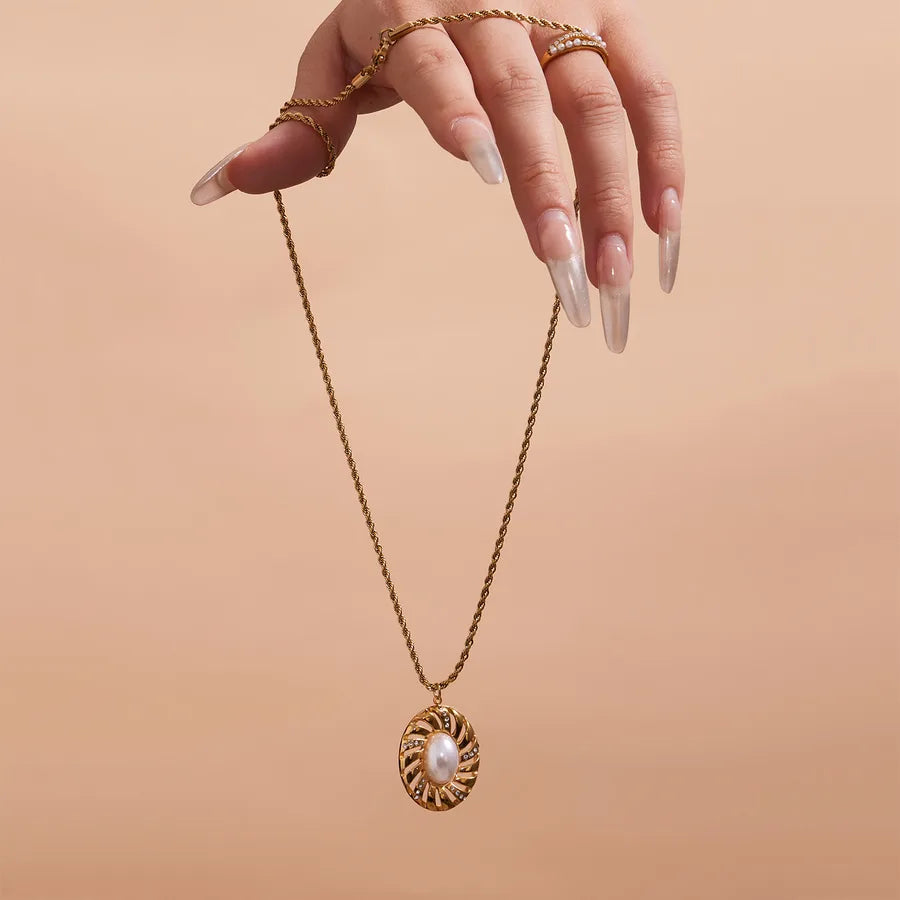 Gold Y Necklace with Zircon & Pearl Accents