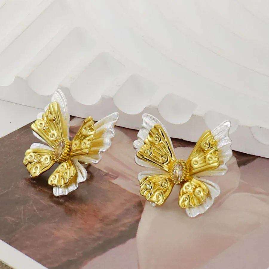 18K Gold Plated Butterfly & Flower Stud Earrings