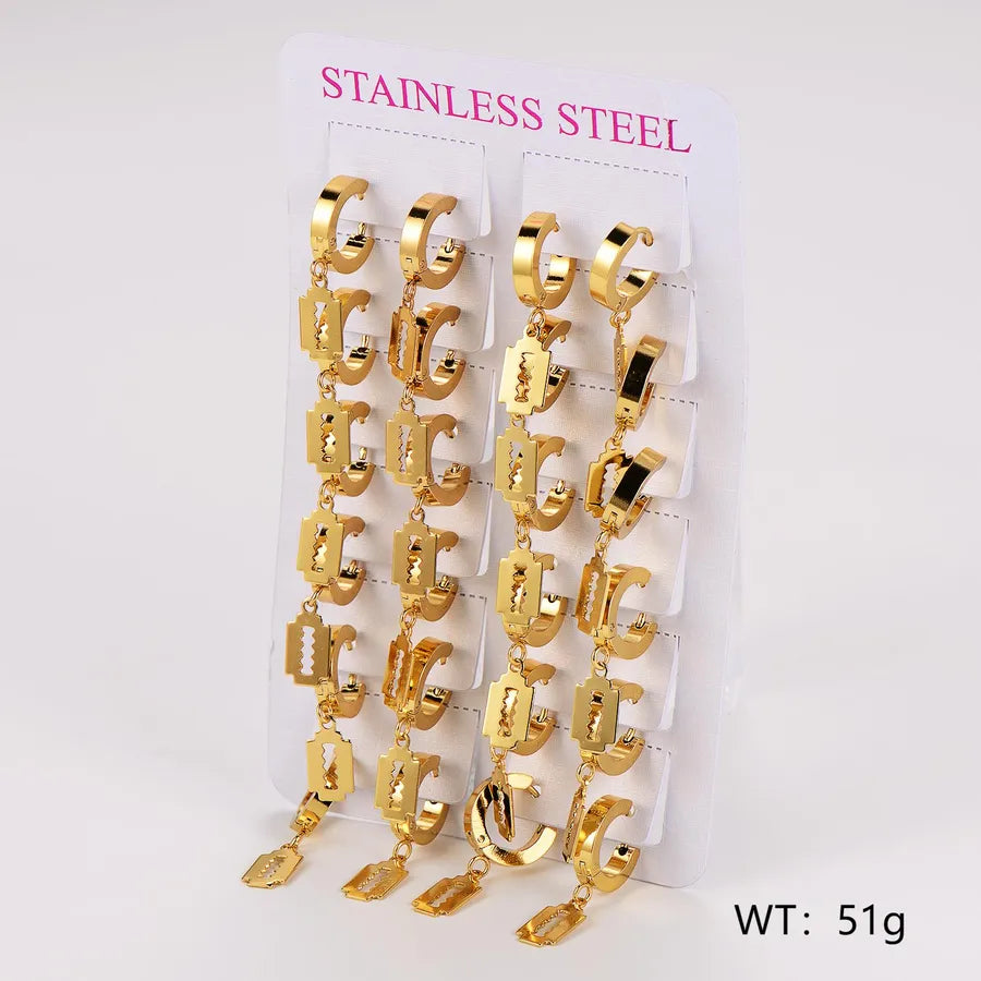 Gold Stainless Steel Star & Heart Ear Cuffs - 12 Pairs Blade