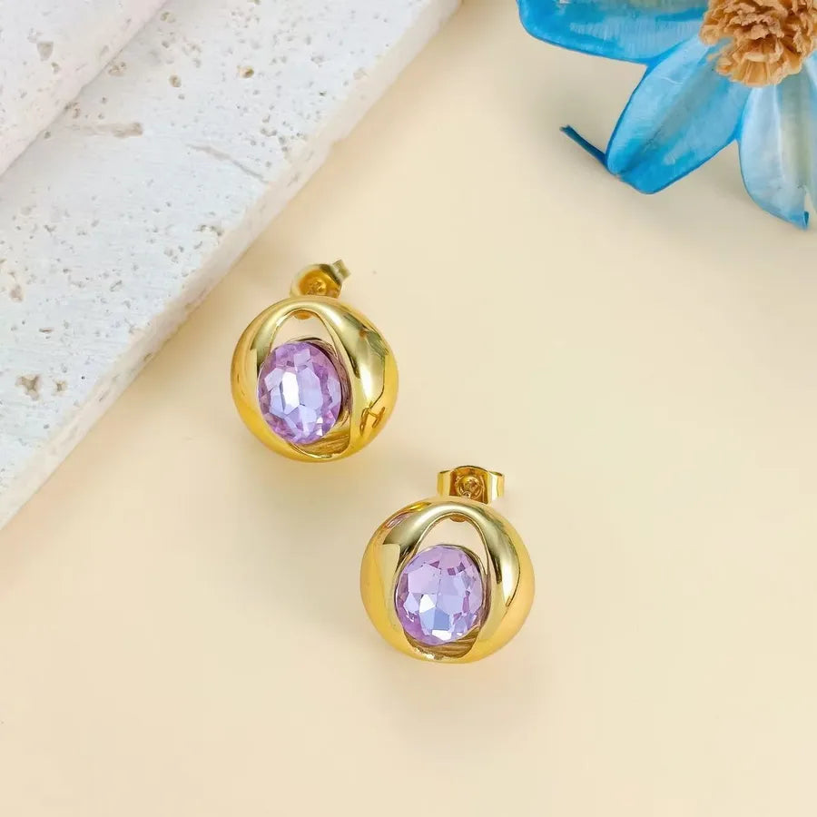 Colorful Rhinestone O-Shaped Stainless Steel Earrings